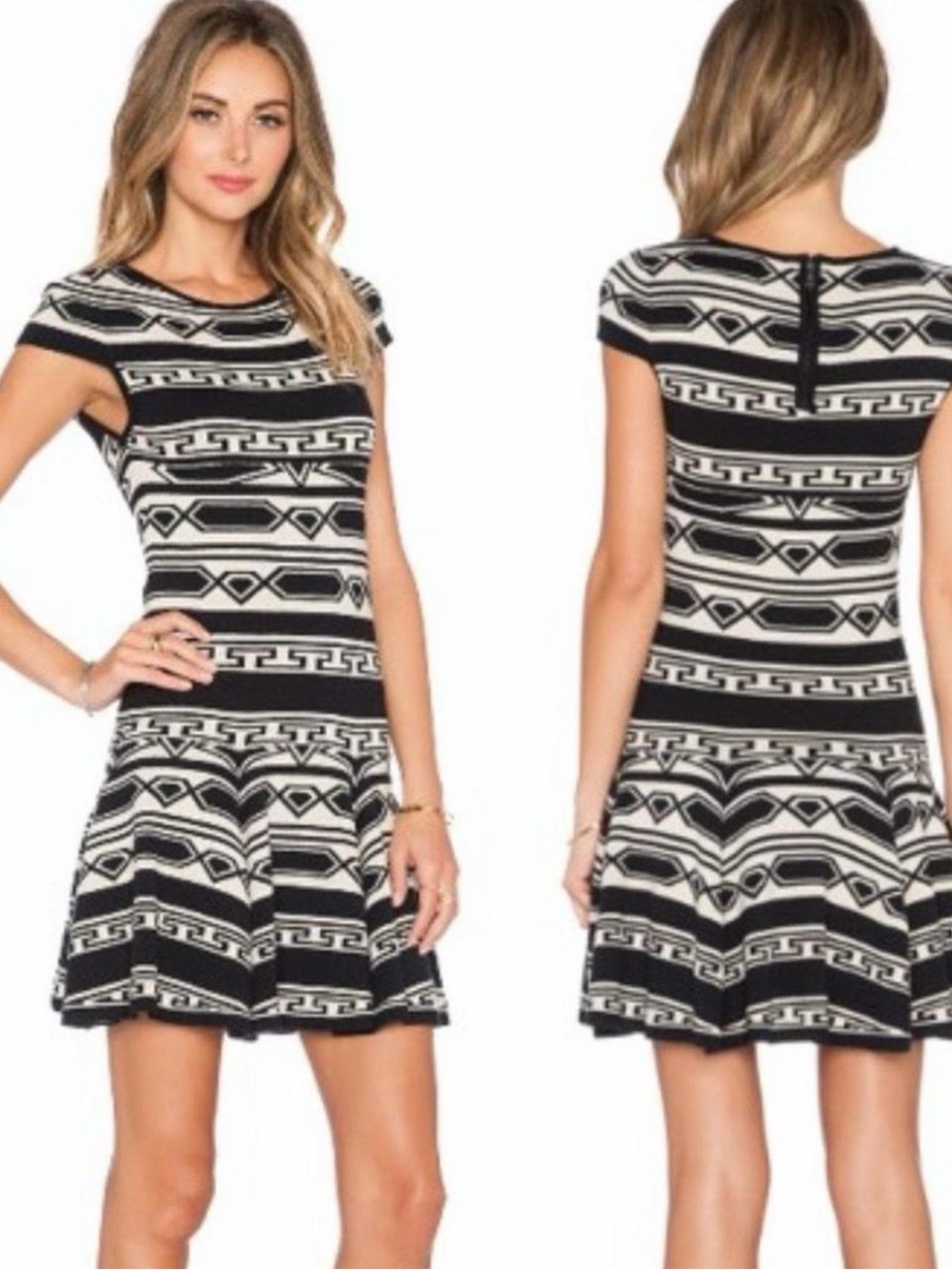 Alice & Olivia Darby Drop Waist Geo-Knit Aztec Boho Pattern Dress
